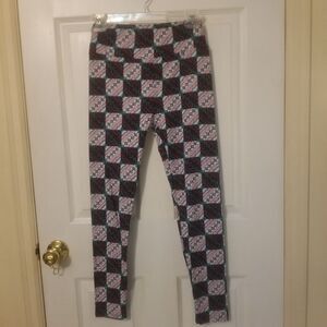 LuLaRoe Black White Checkered Print with Diamond Pattern Athleisure Leggings OS